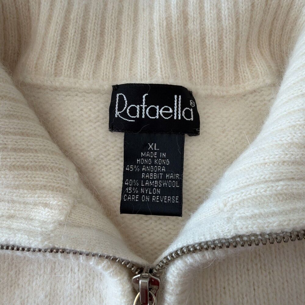 Vtg Angora Lambswool Sweater Womens Sz XL (Fits M) Cream Rafaella 1/2 Zip Funnel - Picture 12 of 13